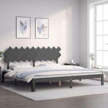 vidaXL Lovos rėmas su galvūgaliu, pilkas, 200x200cm, medienos masyvas