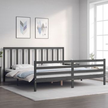 vidaXL Lovos rėmas su galvūgaliu, pilkas, 200x200cm, medienos masyvas