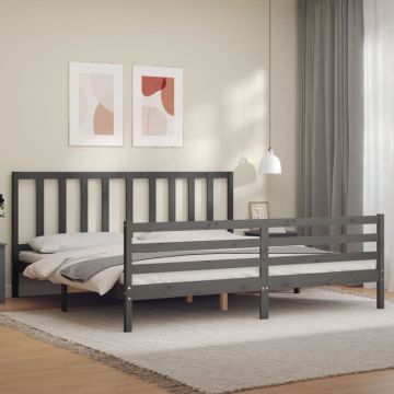 vidaXL Lovos rėmas su galvūgaliu, pilkas, 200x200cm, medienos masyvas