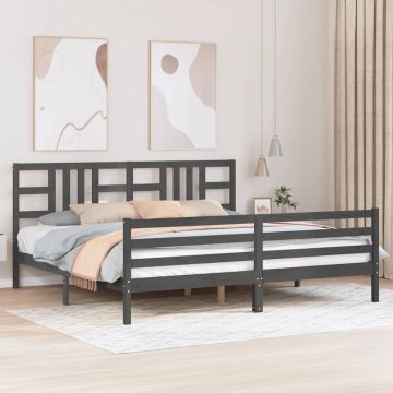vidaXL Lovos rėmas su galvūgaliu, pilkas, 200x200cm, medienos masyvas