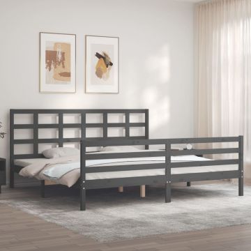 vidaXL Lovos rėmas su galvūgaliu, pilkas, 200x200cm, medienos masyvas