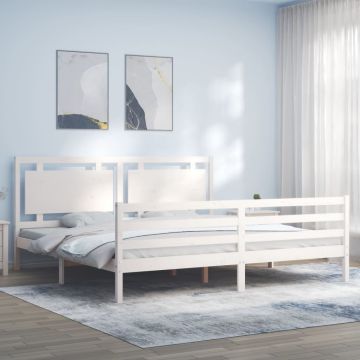 vidaXL Lovos rėmas su galvūgaliu, baltas, 200x200cm, medienos masyvas
