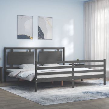 vidaXL Lovos rėmas su galvūgaliu, pilkas, 200x200cm, medienos masyvas