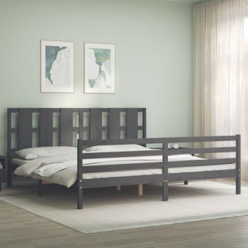 vidaXL Lovos rėmas su galvūgaliu, pilkas, 200x200cm, medienos masyvas