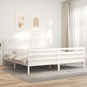 vidaXL Lovos rėmas su galvūgaliu, baltas, 200x200cm, medienos masyvas