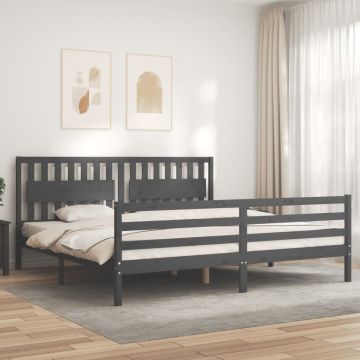 vidaXL Lovos rėmas su galvūgaliu, pilkas, 200x200cm, medienos masyvas