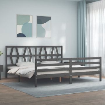 vidaXL Lovos rėmas su galvūgaliu, pilkas, 200x200cm, medienos masyvas