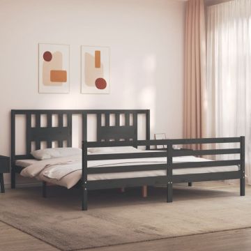 vidaXL Lovos rėmas su galvūgaliu, pilkas, 200x200cm, medienos masyvas