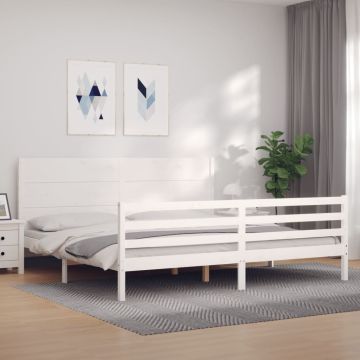 vidaXL Lovos rėmas su galvūgaliu, baltas, 200x200cm, medienos masyvas