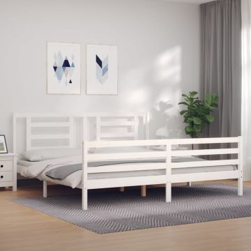 vidaXL Lovos rėmas su galvūgaliu, baltas, 200x200cm, medienos masyvas