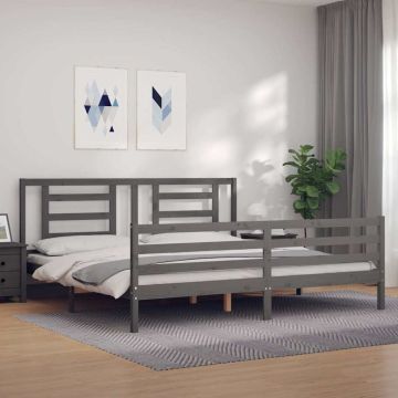 vidaXL Lovos rėmas su galvūgaliu, pilkas, 200x200cm, medienos masyvas