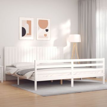 vidaXL Lovos rėmas su galvūgaliu, baltas, 200x200cm, medienos masyvas