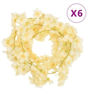 vidaXL Gėlių girliandos, 6vnt., šampano spalvos, 180cm