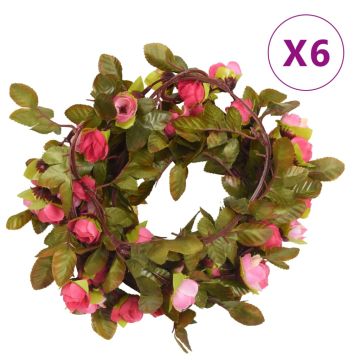 vidaXL Gėlių girliandos, 6vnt., rožių spalvos, 215cm