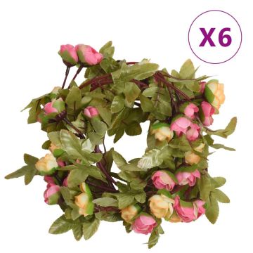 vidaXL Gėlių girliandos, 6vnt., rožinės spalvos, 215cm