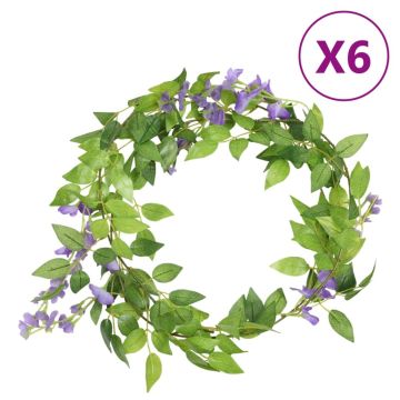 vidaXL Gėlių girliandos, 6vnt., violetinės spalvos, 200cm