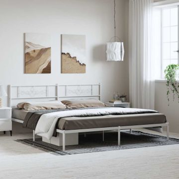 vidaXL Metalinis lovos rėmas su galvūgaliu, baltos spalvos, 193x203cm