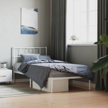 vidaXL Metalinis lovos rėmas su galvūgaliu, baltos spalvos, 90x200cm