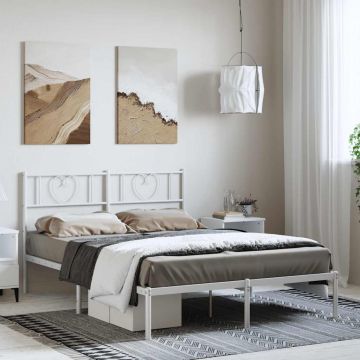vidaXL Metalinis lovos rėmas su galvūgaliu, baltos spalvos, 135x190cm