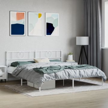 vidaXL Metalinis lovos rėmas su galvūgaliu, baltos spalvos, 200x200cm