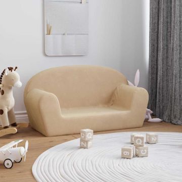 vidaXL Dvivietė vaikiška sofa, kreminės spalvos, minkštas pliušas