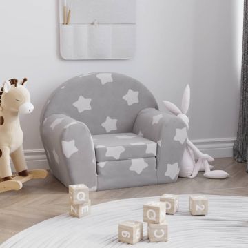 vidaXL Vaikiška sofa-lova, pilka, minkštas pliušas, su žvaigždėmis