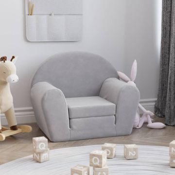 vidaXL Vaikiška sofa-lova, šviesiai pilkos spalvos, minkštas pliušas