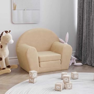 vidaXL Vaikiška sofa-lova, kreminės spalvos, minkštas pliušas