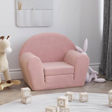 vidaXL Vaikiška sofa-lova, rožinės spalvos, minkštas pliušas