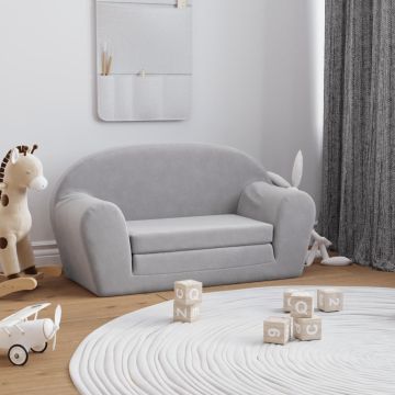 vidaXL Vaikiška dvivietė sofa-lova, šviesiai pilka, minkštas pliušas