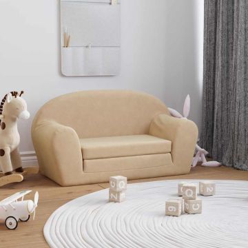 vidaXL Vaikiška dvivietė sofa-lova, kreminės spalvos, minkštas pliušas