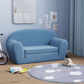 vidaXL Vaikiška dvivietė sofa-lova, mėlynos spalvos, minkštas pliušas
