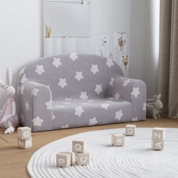 vidaXL Vaikiška dvivietė sofa, pilka, minkštas pliušas, su žvaigždėmis