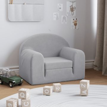 vidaXL Vaikiška sofa-lova, šviesiai pilkos spalvos, minkštas pliušas