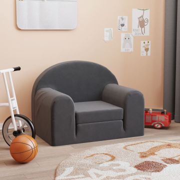 vidaXL Vaikiška sofa-lova, antracito spalvos, minkštas pliušas
