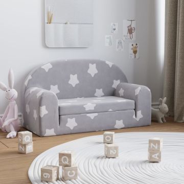 vidaXL Vaikiška dvivietė sofa-lova, pilka, pliušas, su žvaigždėmis