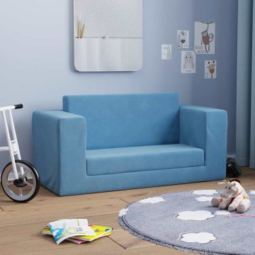 vidaXL Vaikiška dvivietė sofa-lova, mėlynos spalvos, minkštas pliušas