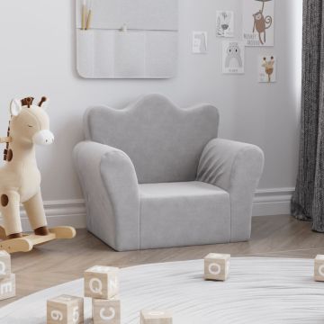 vidaXL Vaikiška sofa, šviesiai pilkos spalvos, minkštas pliušas
