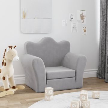 vidaXL Vaikiška sofa-lova, šviesiai pilkos spalvos, minkštas pliušas