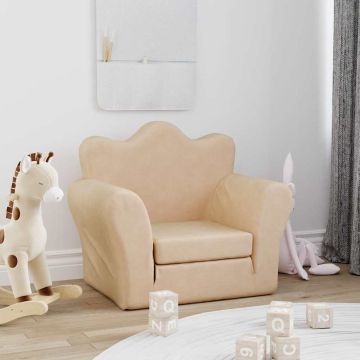 vidaXL Vaikiška sofa-lova, kreminės spalvos, minkštas pliušas