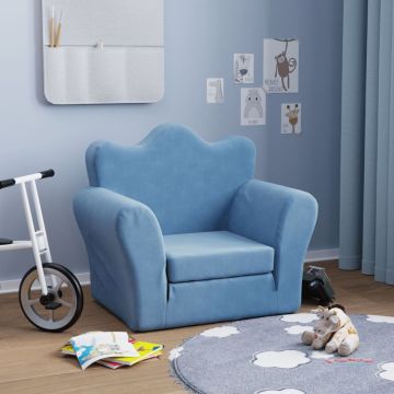 vidaXL Vaikiška sofa-lova, mėlynos spalvos, minkštas pliušas
