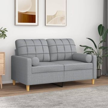 vidaXL Dvivietė sofa su pagalvėlėmis, šviesiai pilka, 120cm, audinys