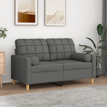 vidaXL Dvivietė sofa su pagalvėlėmis, tamsiai pilka, 120cm, audinys