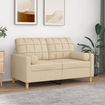 vidaXL Dvivietė sofa su pagalvėlėmis, kreminės spalvos, 120cm, audinys