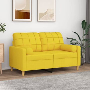 vidaXL Dvivietė sofa su pagalvėlėmis, šviesiai geltona, 120cm, audinys