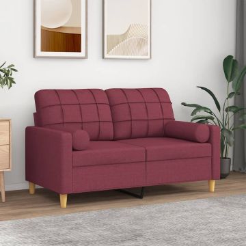 vidaXL Dvivietė sofa su pagalvėlėmis, raudonojo vyno, 120cm, audinys