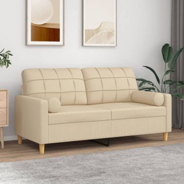 vidaXL Dvivietė sofa su pagalvėlėmis, kreminės spalvos, 140cm, audinys