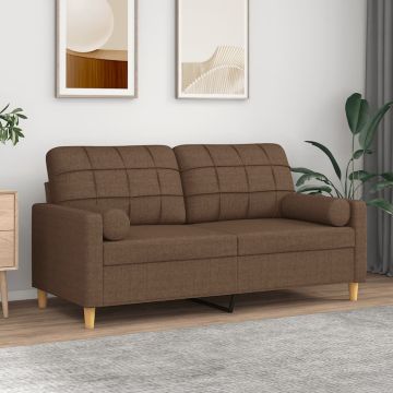vidaXL Dvivietė sofa su pagalvėlėmis, rudos spalvos, 140cm, audinys