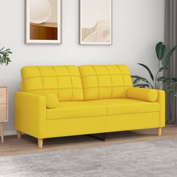vidaXL Dvivietė sofa su pagalvėlėmis, šviesiai geltona, 140cm, audinys