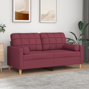 vidaXL Dvivietė sofa su pagalvėlėmis, raudonojo vyno, 140cm, audinys